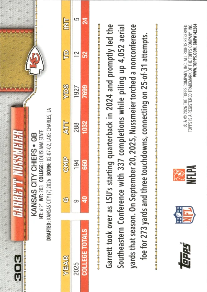 Garrett Nussmeier card back