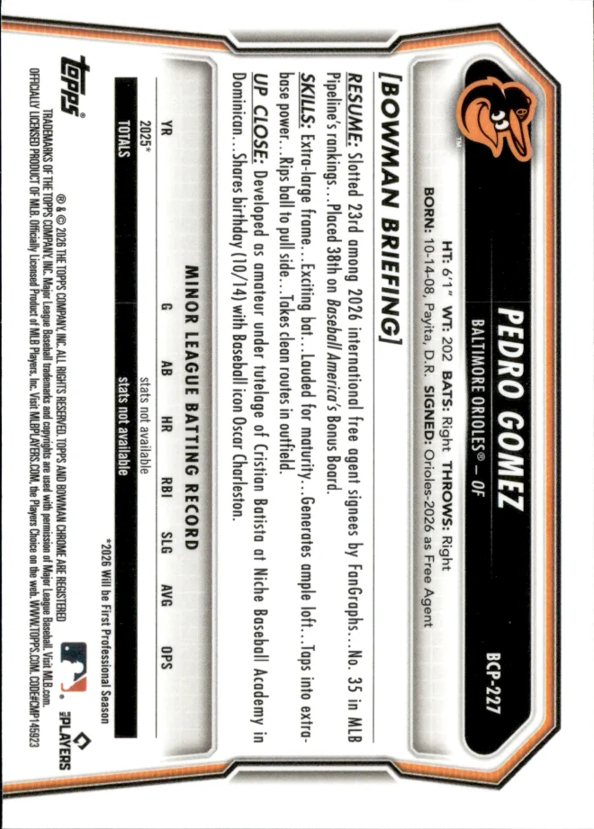 Pedro Gomez card back