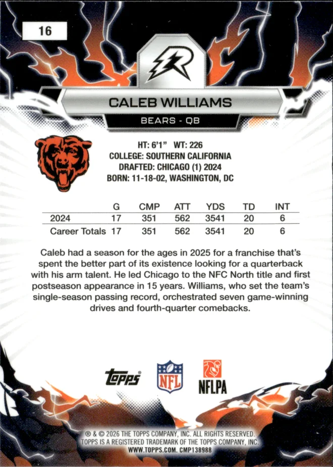 Caleb Williams card back