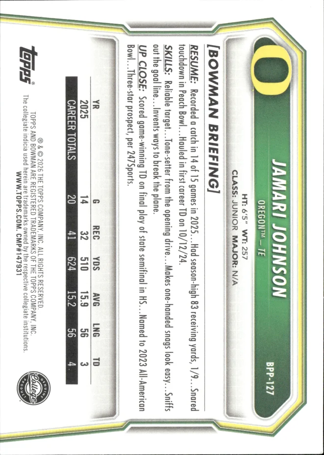 Jamari Johnson card back