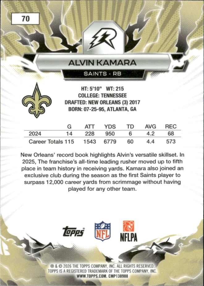 Alvin Kamara card back