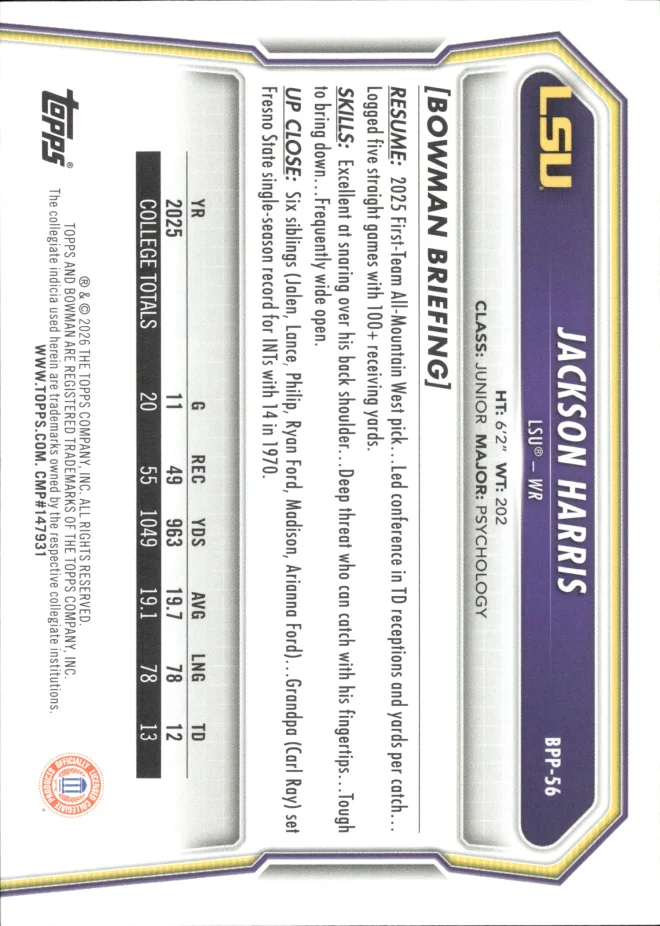 Jackson Harris card back