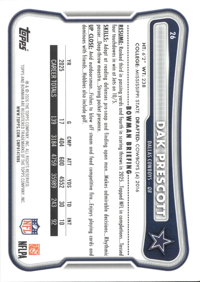 Dak Prescott card back