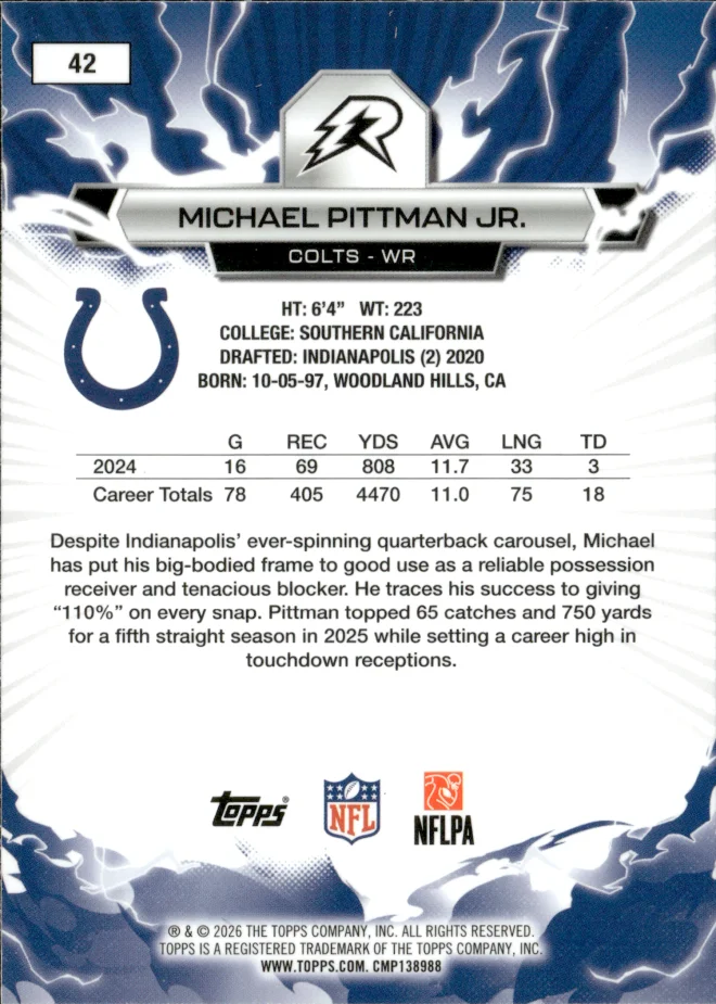 Michael Pittman Jr. card back