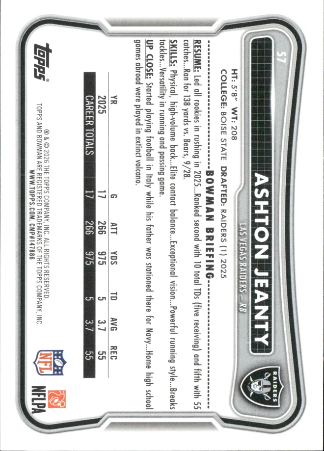 Ashton Jeanty card back