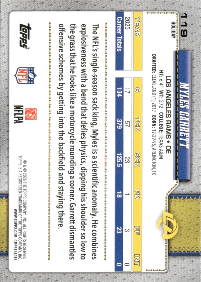 Myles Garrett card back