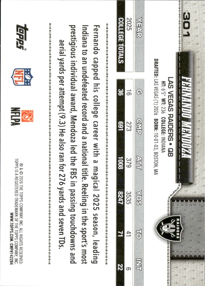 Fernando Mendoza card back