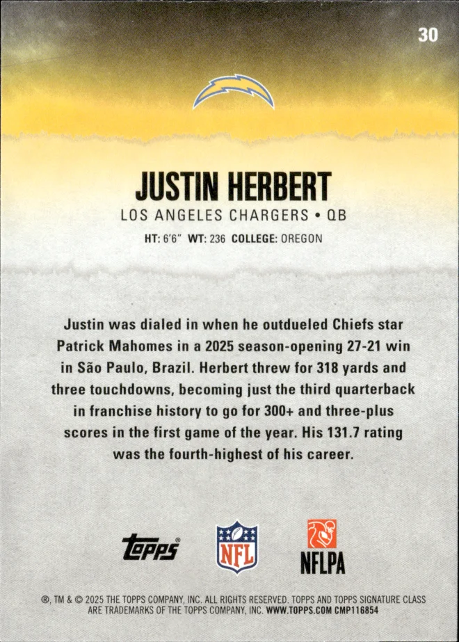 Justin Herbert card back