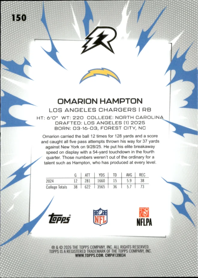 Omarion Hampton card back