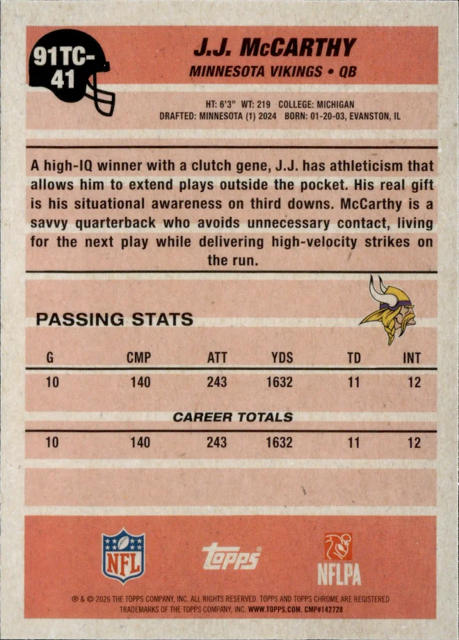 J.J. McCarthy card back