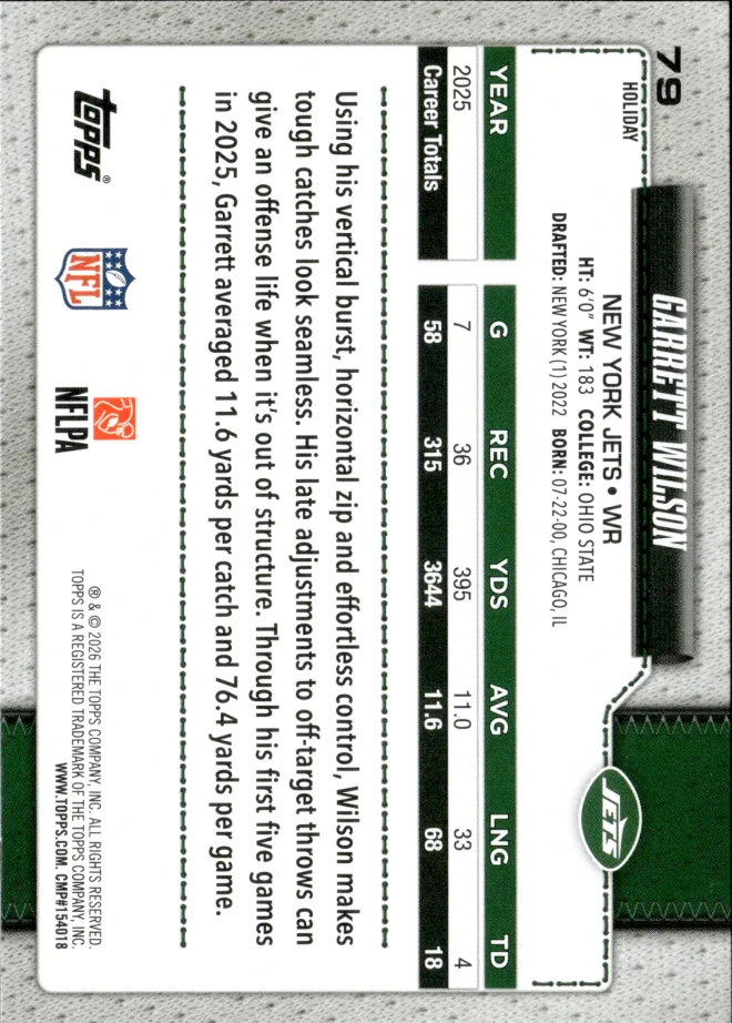 Garrett Wilson card back