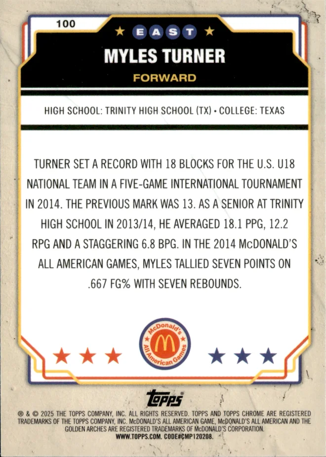 Myles Turner card back