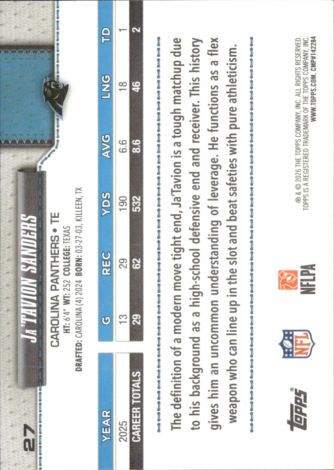 Ja'Tavion Sanders card back