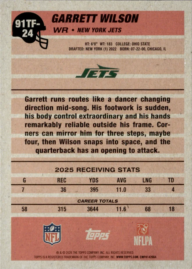 Garrett Wilson card back