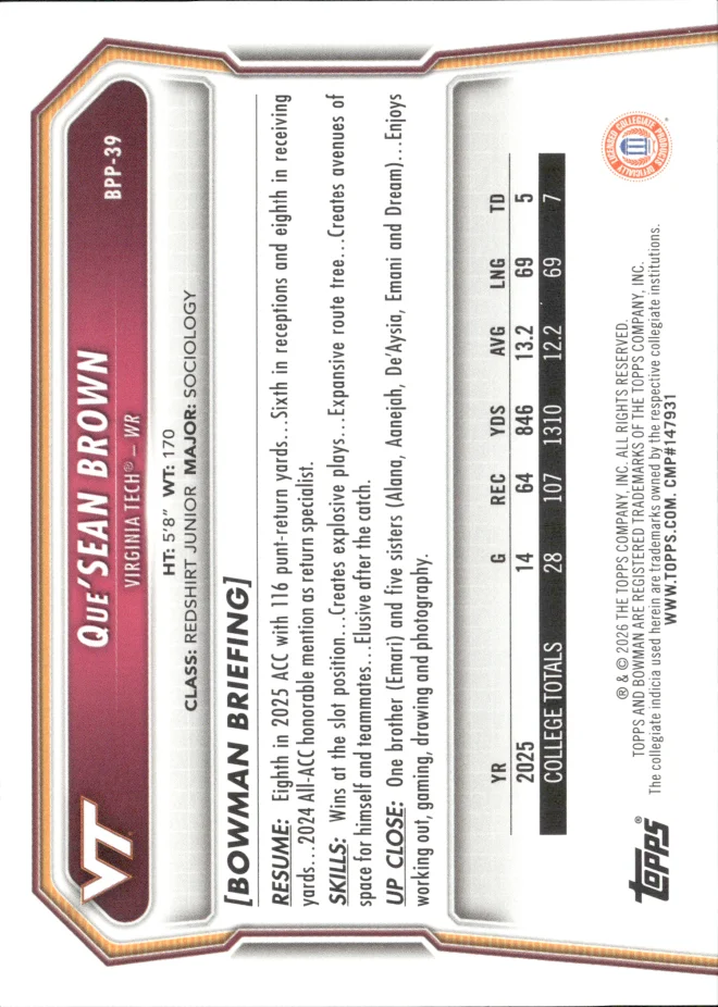 Que'Sean Brown card back