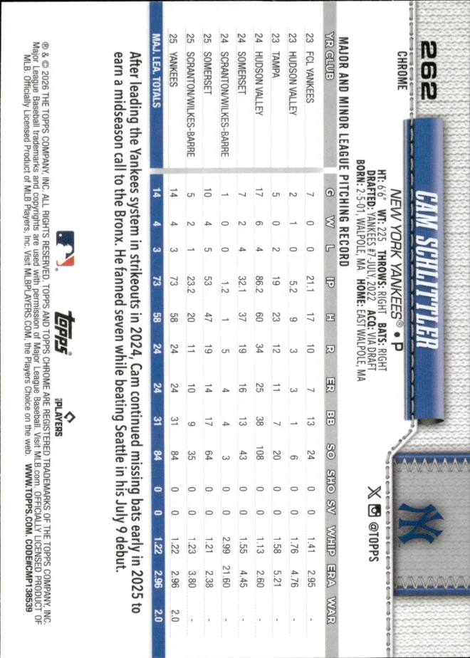 Cam Schlittler card back