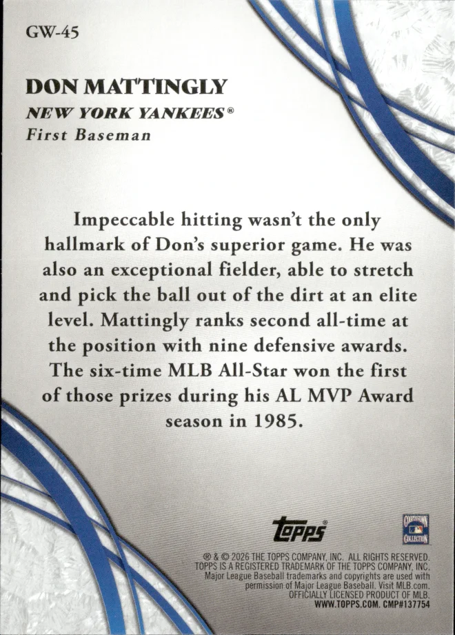 Don Mattingly card back