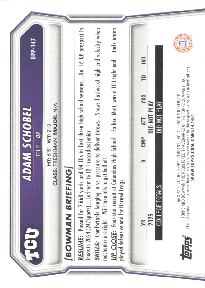 Adam Schobel card back
