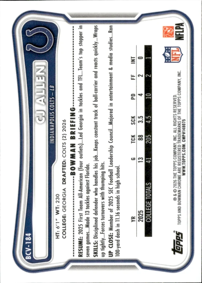 CJ Allen card back