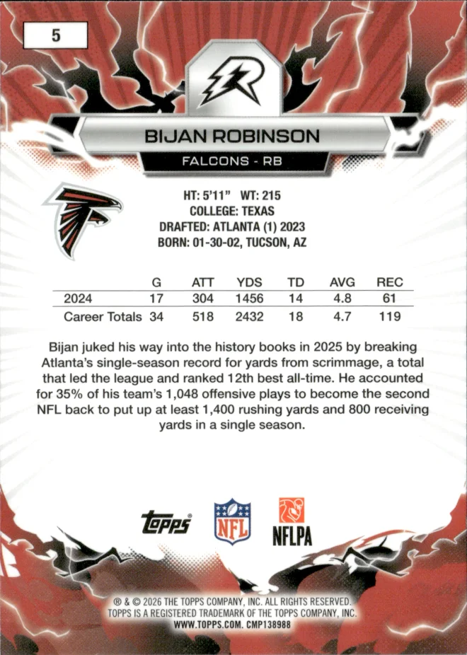 Bijan Robinson card back