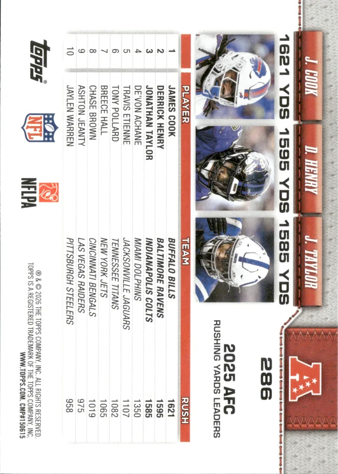 James Cook / Derrick Henry / Jonathan Taylor card back