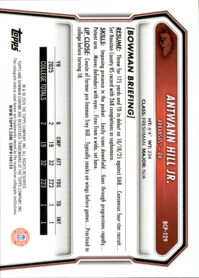 Antwann Hill Jr. card back