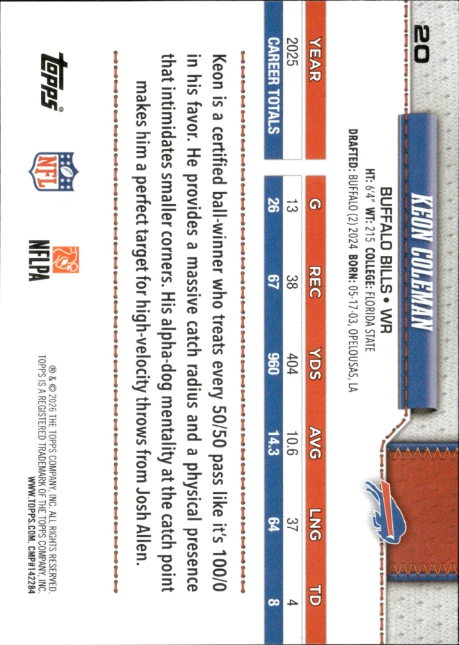 Keon Coleman card back