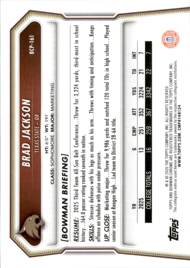 Brad Jackson card back