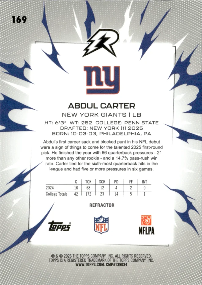 Abdul Carter card back