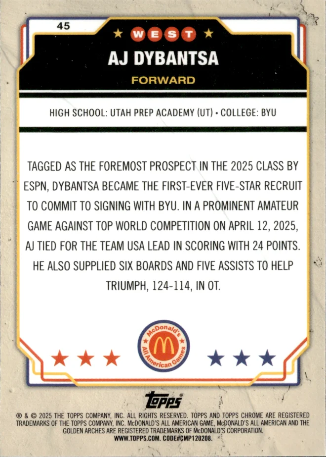 AJ Dybantsa card back