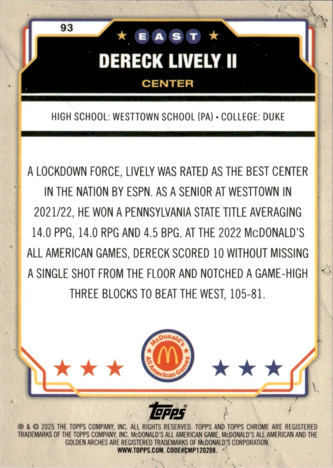 Dereck Lively II card back