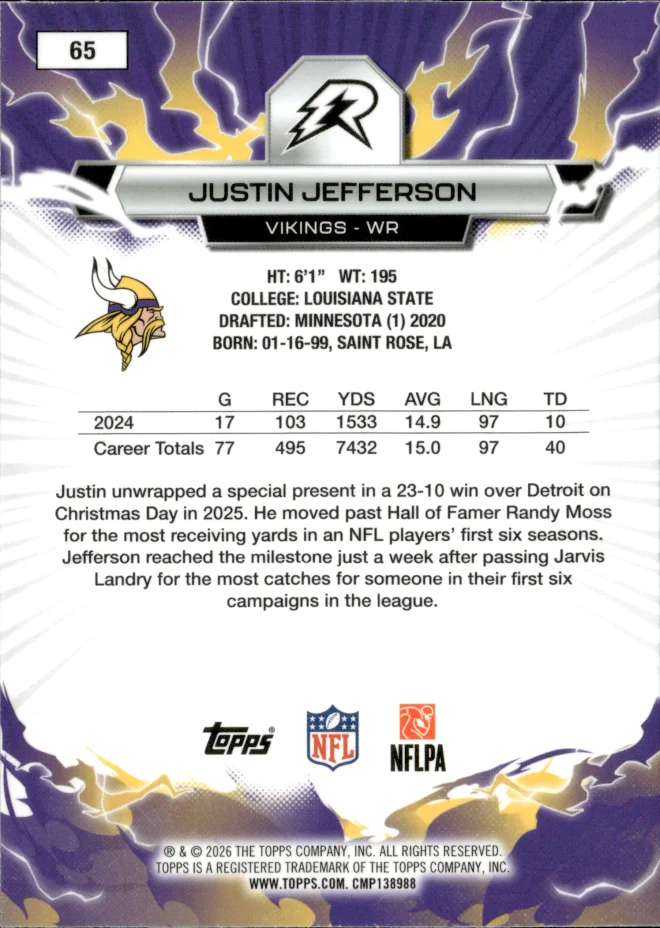 Justin Jefferson card back