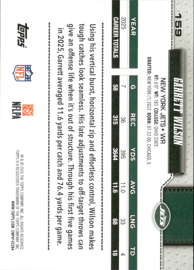 Garrett Wilson card back