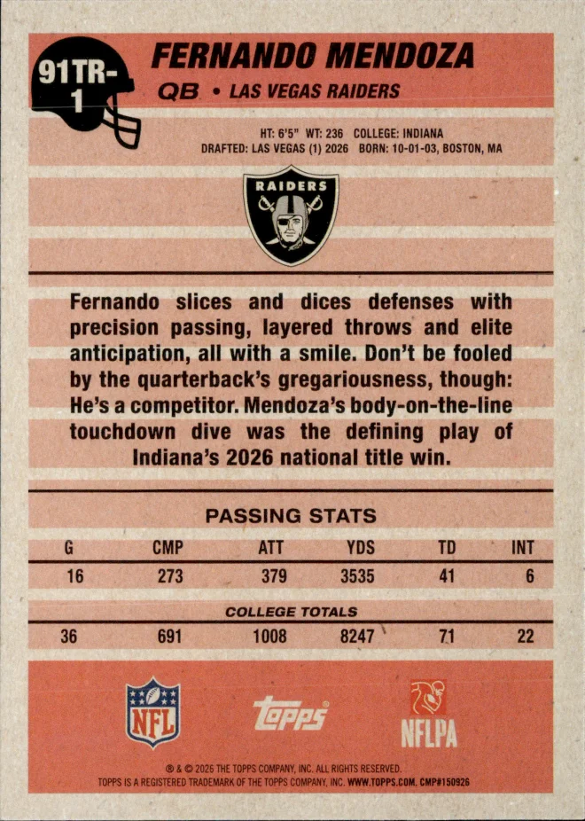 Fernando Mendoza card back