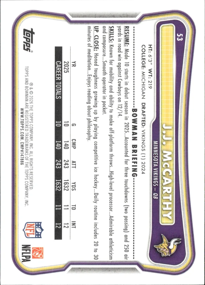 J.J. McCarthy card back