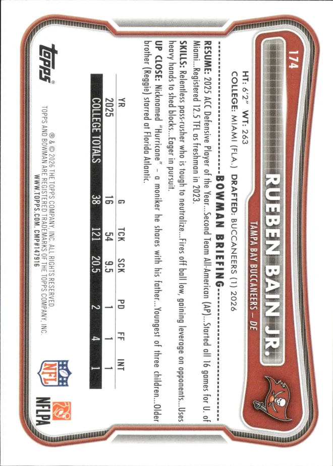 Rueben Bain Jr. card back
