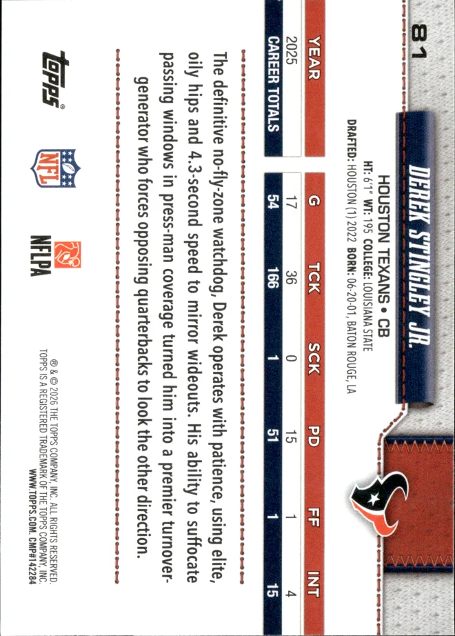 Derek Stingley Jr. card back