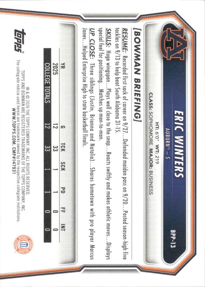 Eric Winters card back