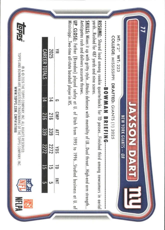 Jaxson Dart card back