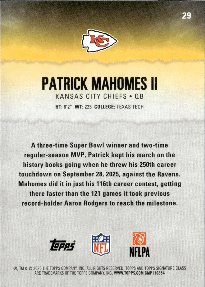 Patrick Mahomes II card back
