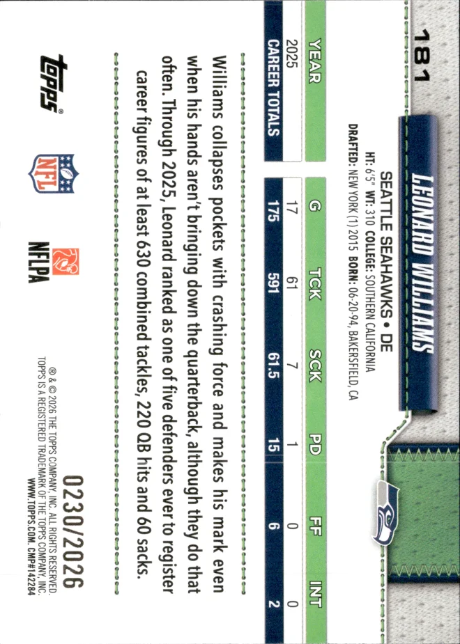 Leonard Williams card back