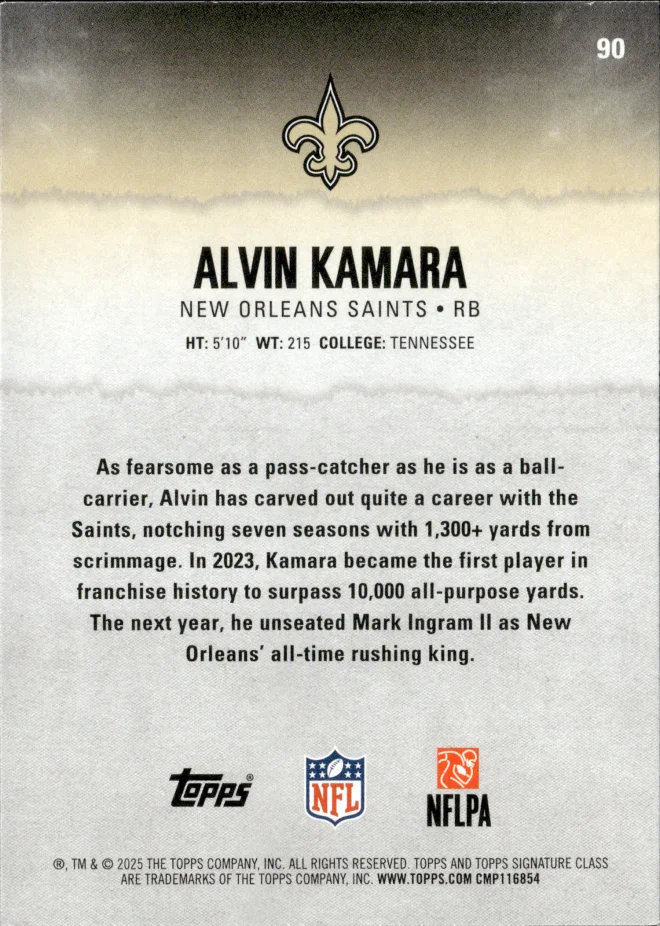 Alvin Kamara card back