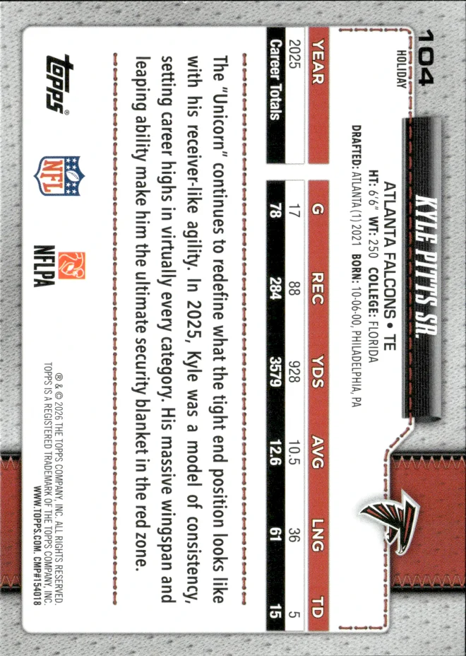 Kyle Pitts Sr. card back