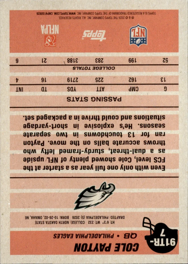 Cole Payton card back
