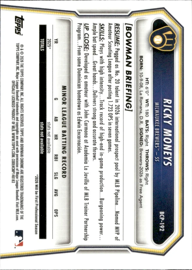 Ricky Moneys card back
