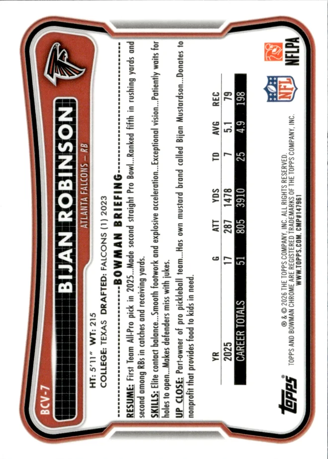 Bijan Robinson card back