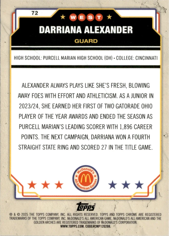 Darriana Alexander card back