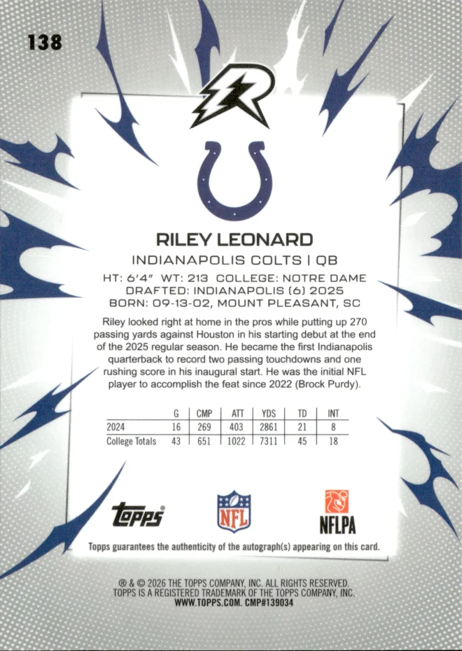 Riley Leonard card back