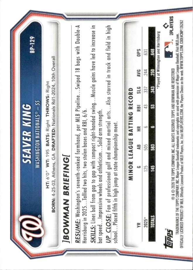 Seaver King card back