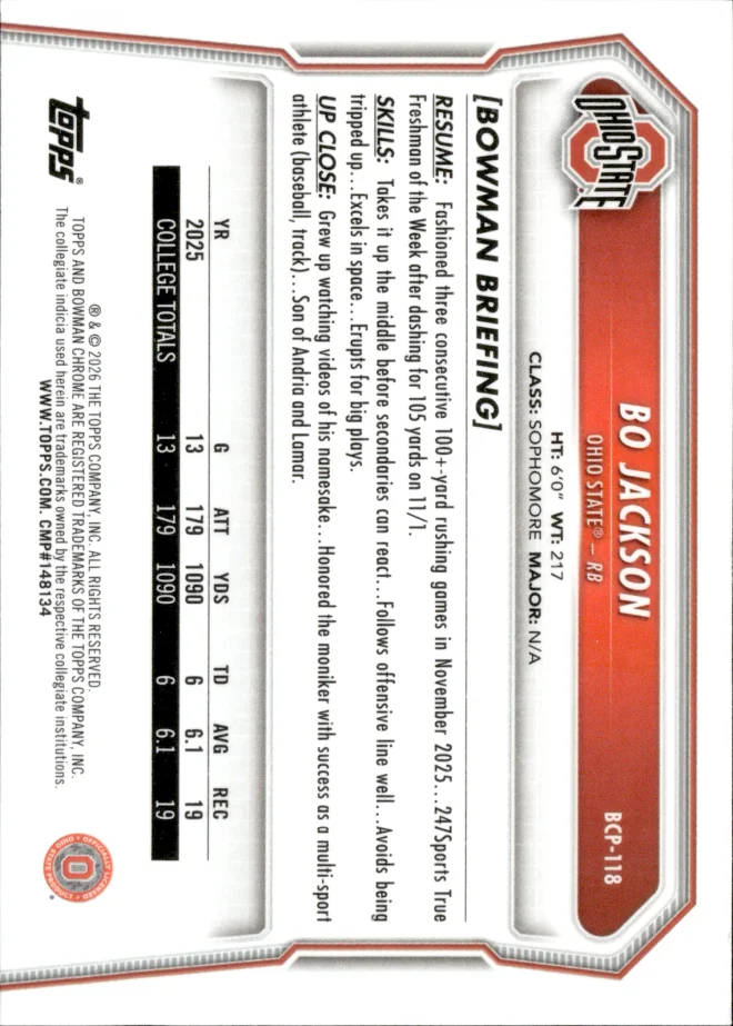 Bo Jackson card back